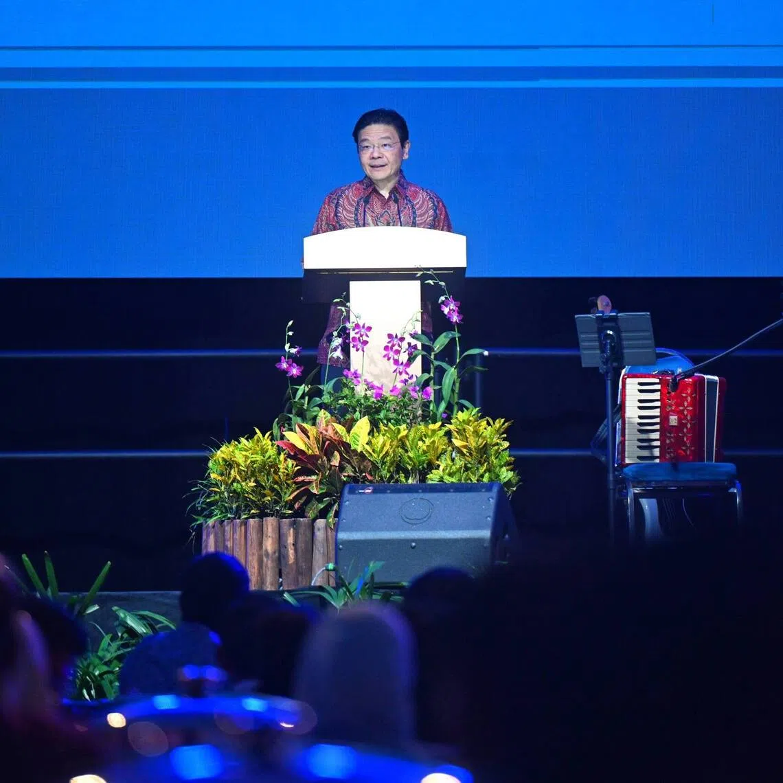 Prime Minister Lawrence Wong speaking at the 85th anniversary celebration of the Singapore Kadayanallur Muslim League on Sept 12.