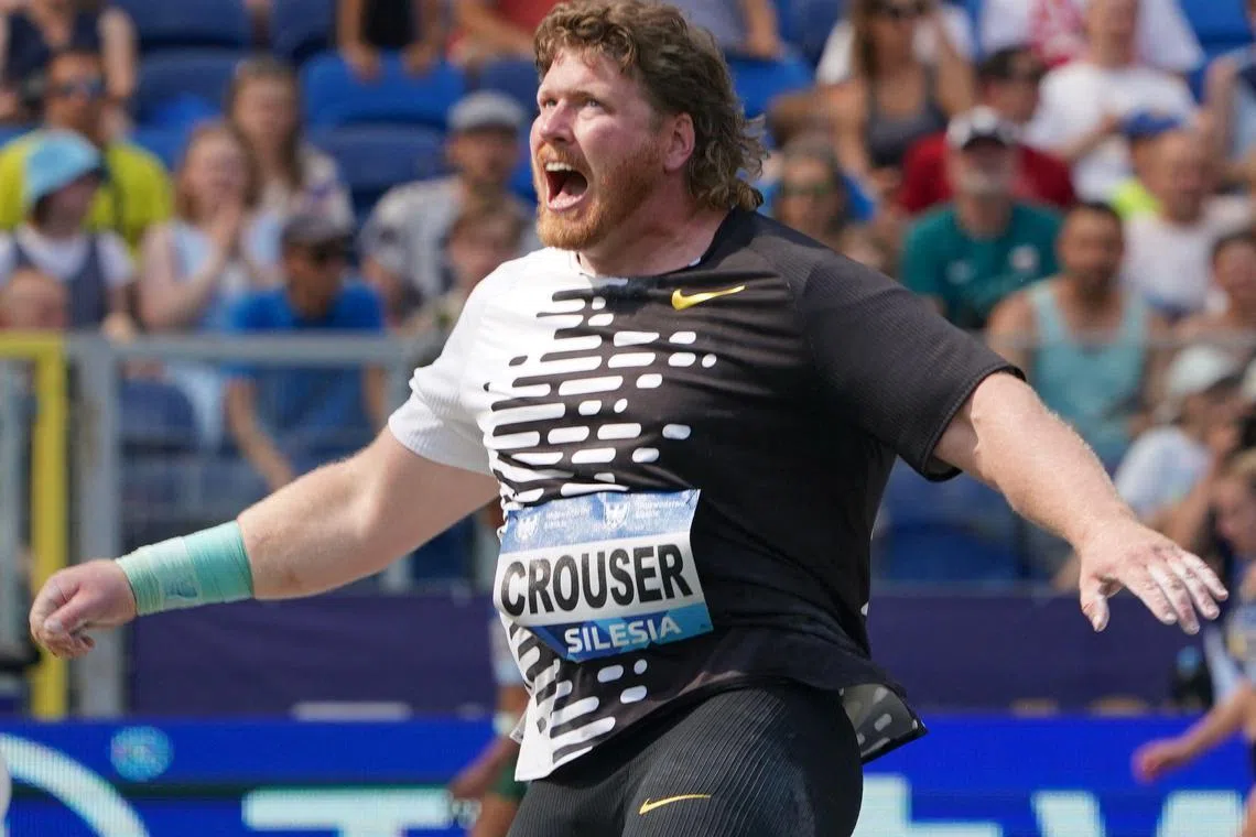 The United States' Ryan Crouser competing in the men's shot put event at the Diamond League Silesia Kamila Skolimowska Memorial athletics event in Chorzow, Poland on July 16.