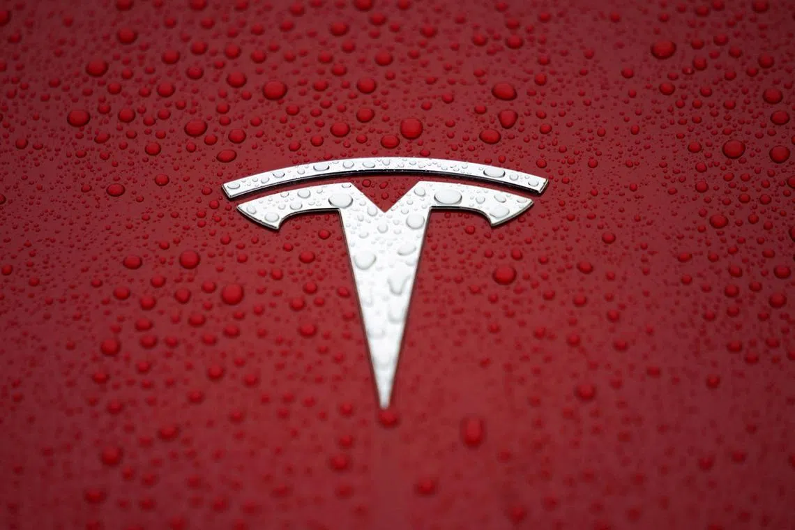 A Tesla logo is seen at a groundbreaking ceremony of Tesla Shanghai Gigafactory in Shanghai, China on Jan 7, 2019.