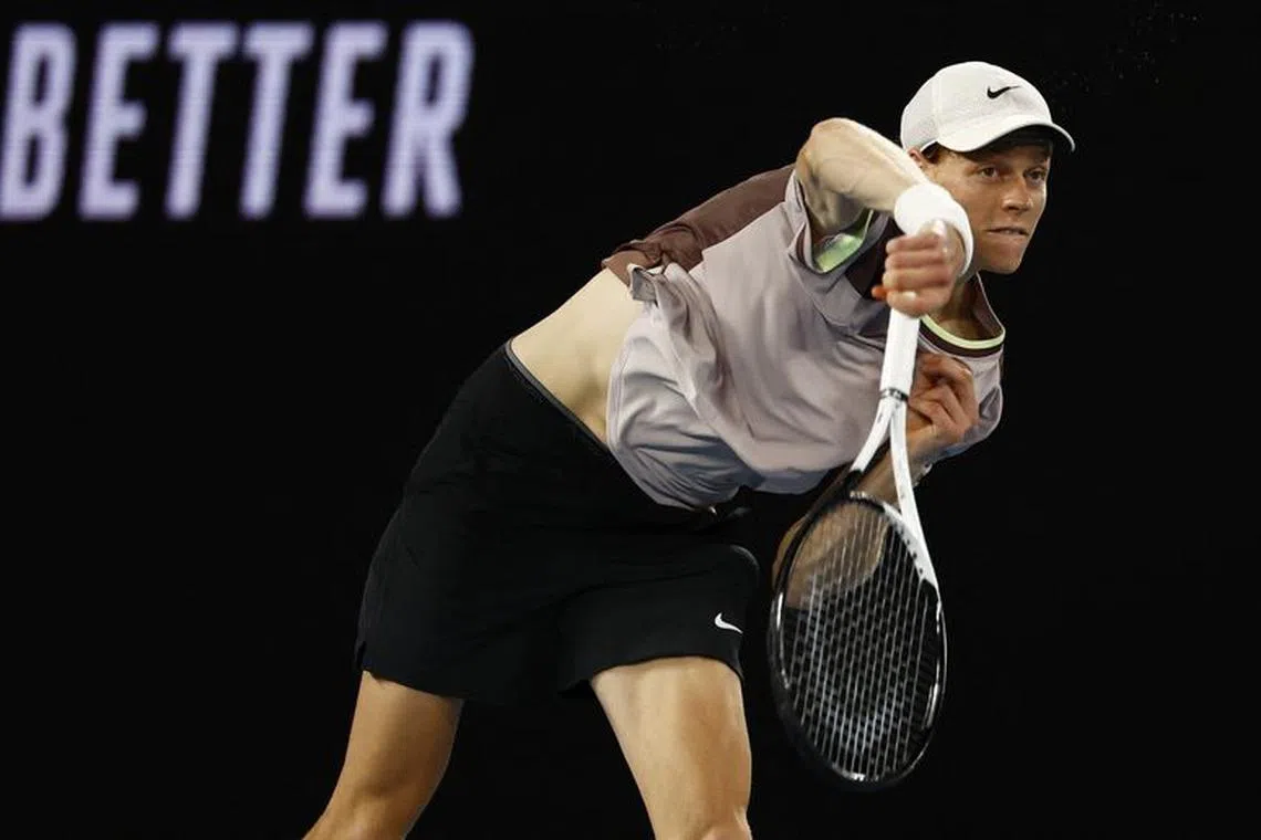 Tennis - Australian Open - Melbourne Park, Melbourne, Australia - January 28, 2024 Italy's Jannik Sinner in action during the final against Russia's Daniil Medvedev REUTERS/Issei Kato