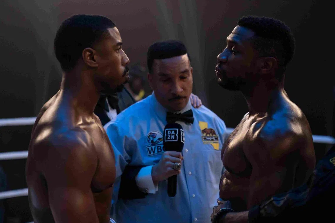 Jonathan Majors (right) and Michael B. Jordan (left) in Creed III.
