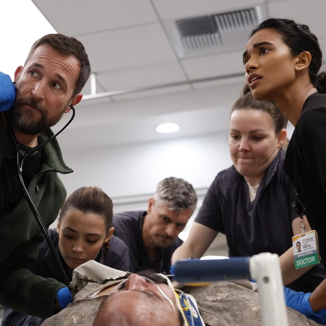 (From left) Noah Wyle, Ambar Martinez, Ned Brower and Supriya Ganesh in The Pitt 2.