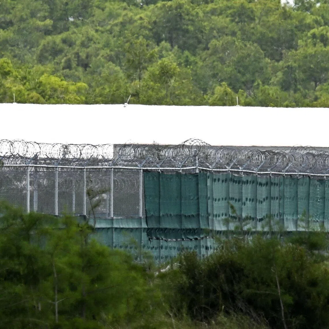 The centre was assembled in just eight days in June 2025 with bunk beds, wire cages and large white tents at an abandoned airfield in the Everglades.