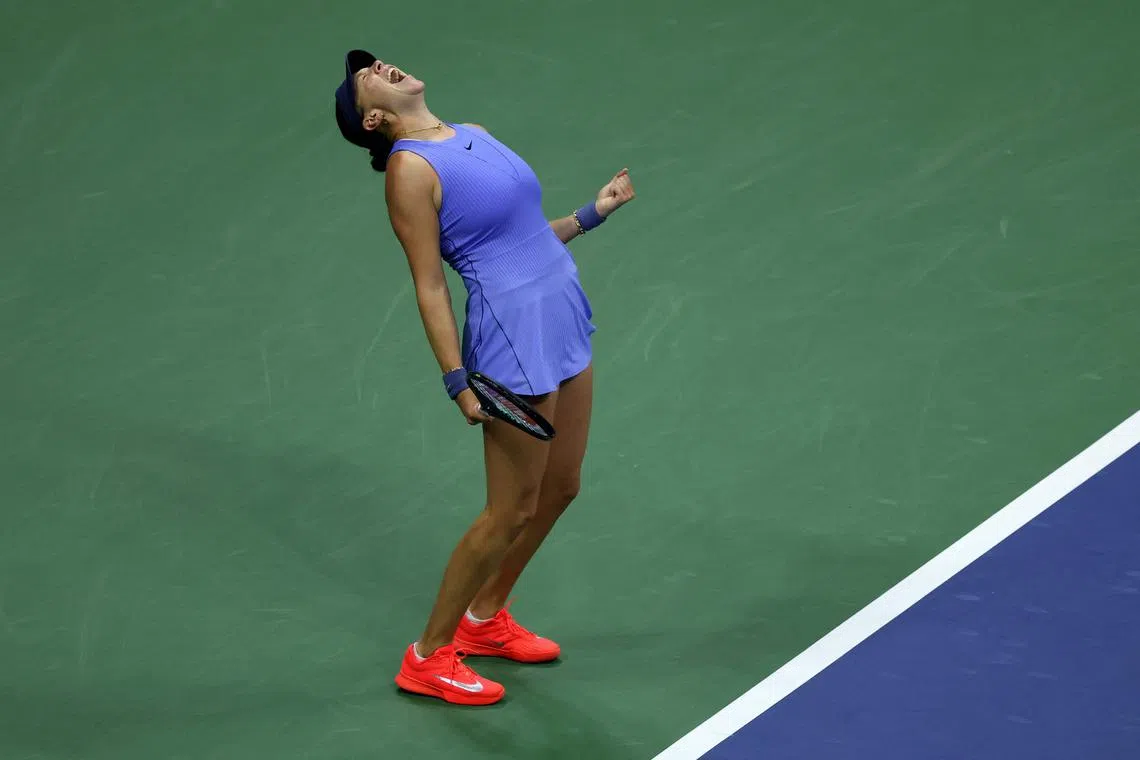 A roar of delight from Amanda Anisimova after she wins her exhausting semi-final at the US Open. 