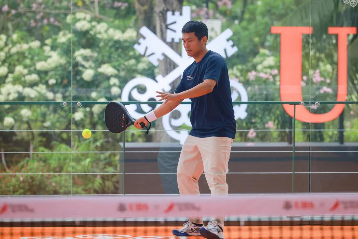 National padel player Lim Han Ren playing padel at Padel at the Gardens on Sept 18.