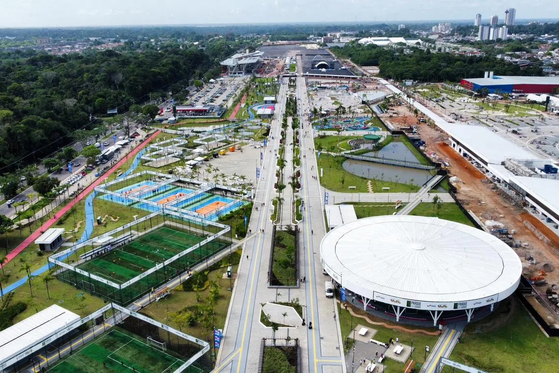 FILE PHOTO: A drone view shows the \"Parque da Cidade\", one of the principal venues to host COP30 in November, in Belem, Brazil June 28, 2025. REUTERS/Marx Vasconcelos/File Photo