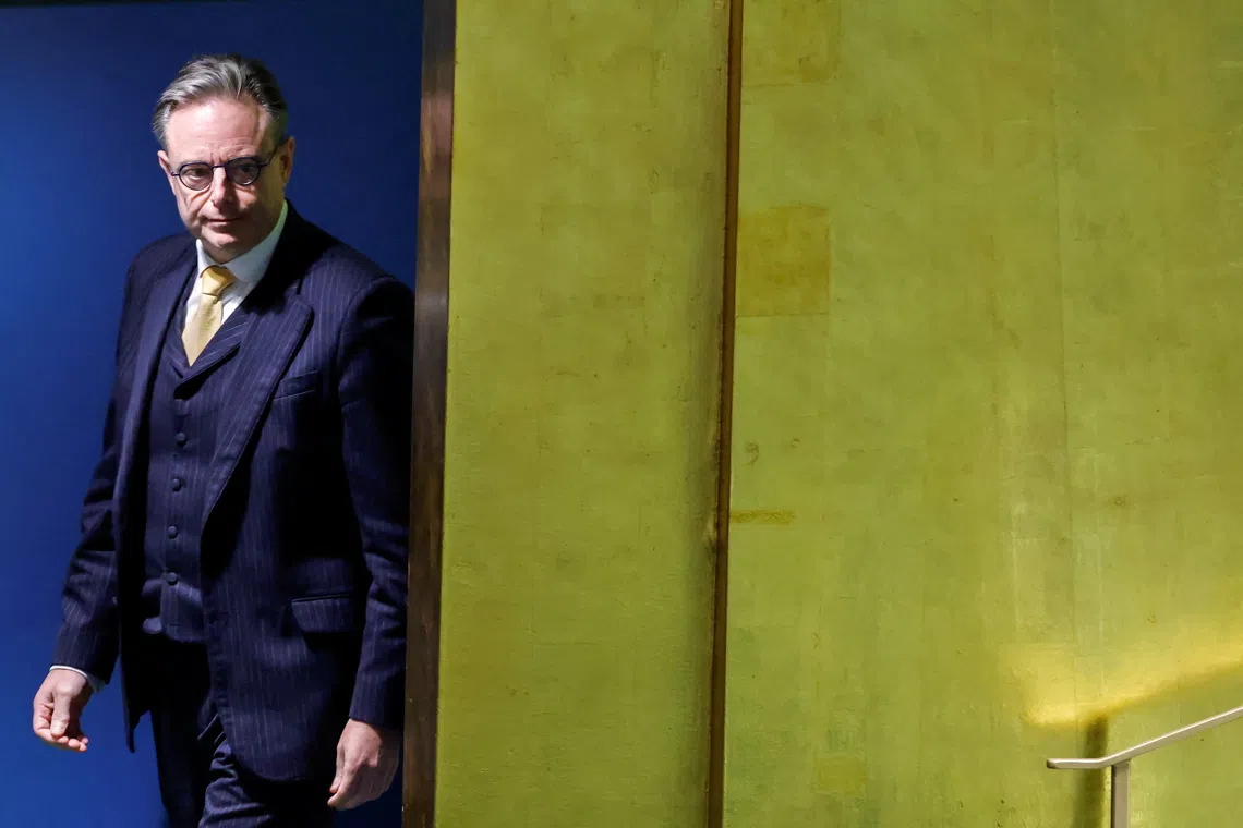 Belgian Prime Minister Bart De Wever arrives to address the 80th United Nations General Assembly at U.N. headquarters in New York, U.S., September 25, 2025. REUTERS/Eduardo Munoz