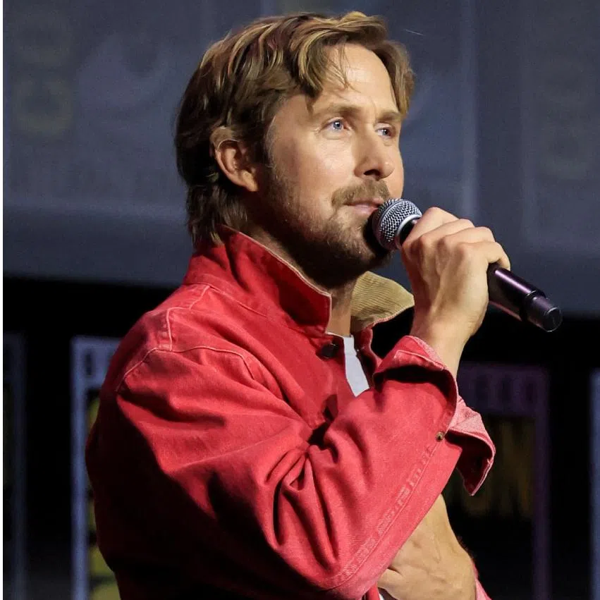 Actors Ryan Gosling (left) David Jonsson and at the 2026 Comic-Con International: San Diego - Marvel Studios Hall H presentation on July 25 in San Diego, California.