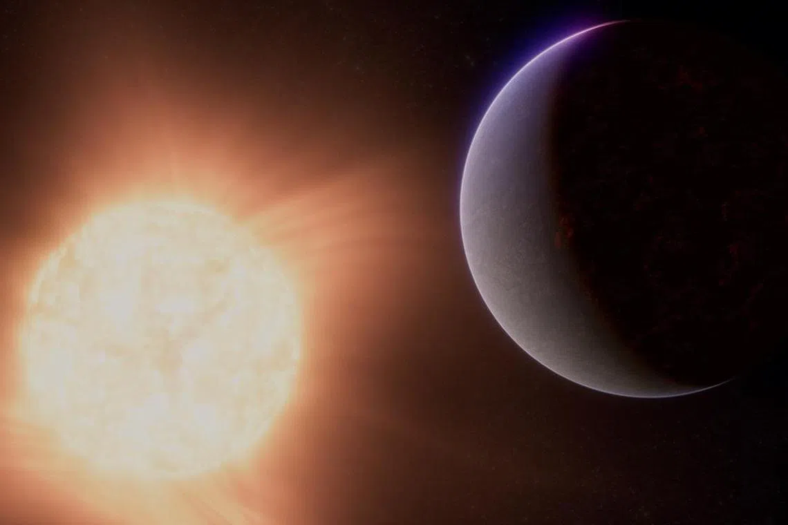 An artist's concept shows the exoplanet 55 Cancri e, also called Janssen, a so-called super-Earth, a rocky planet significantly larger than Earth but smaller than Neptune, along with the star it orbits in this undated illustration released by NASA. NASA, ESA, CSA, Ralf Crawford (STScI)/Handout via REUTERS. THIS IMAGE HAS BEEN SUPPLIED BY A THIRD PARTY. MANDATORY CREDIT