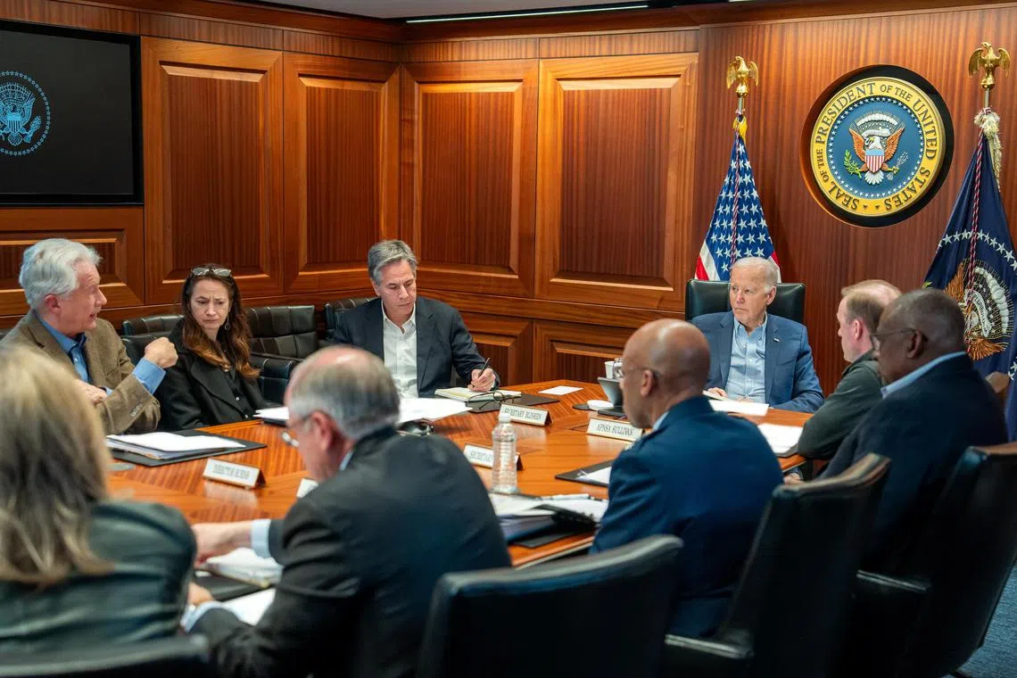 US President Joe Biden meets members of his national security team on April 13. 