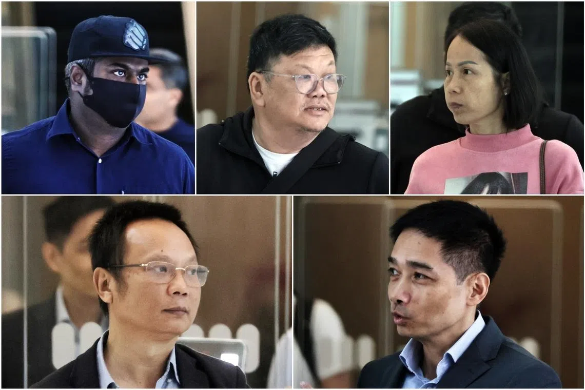 (Clockwise from top left) Amir Khan Shoul Hamid, Poh Boon Leong, Truong Thi Nhung, Lam Anh Viet and Le Trac Tuan. Their cases will be mentioned again in court on Aug 20.