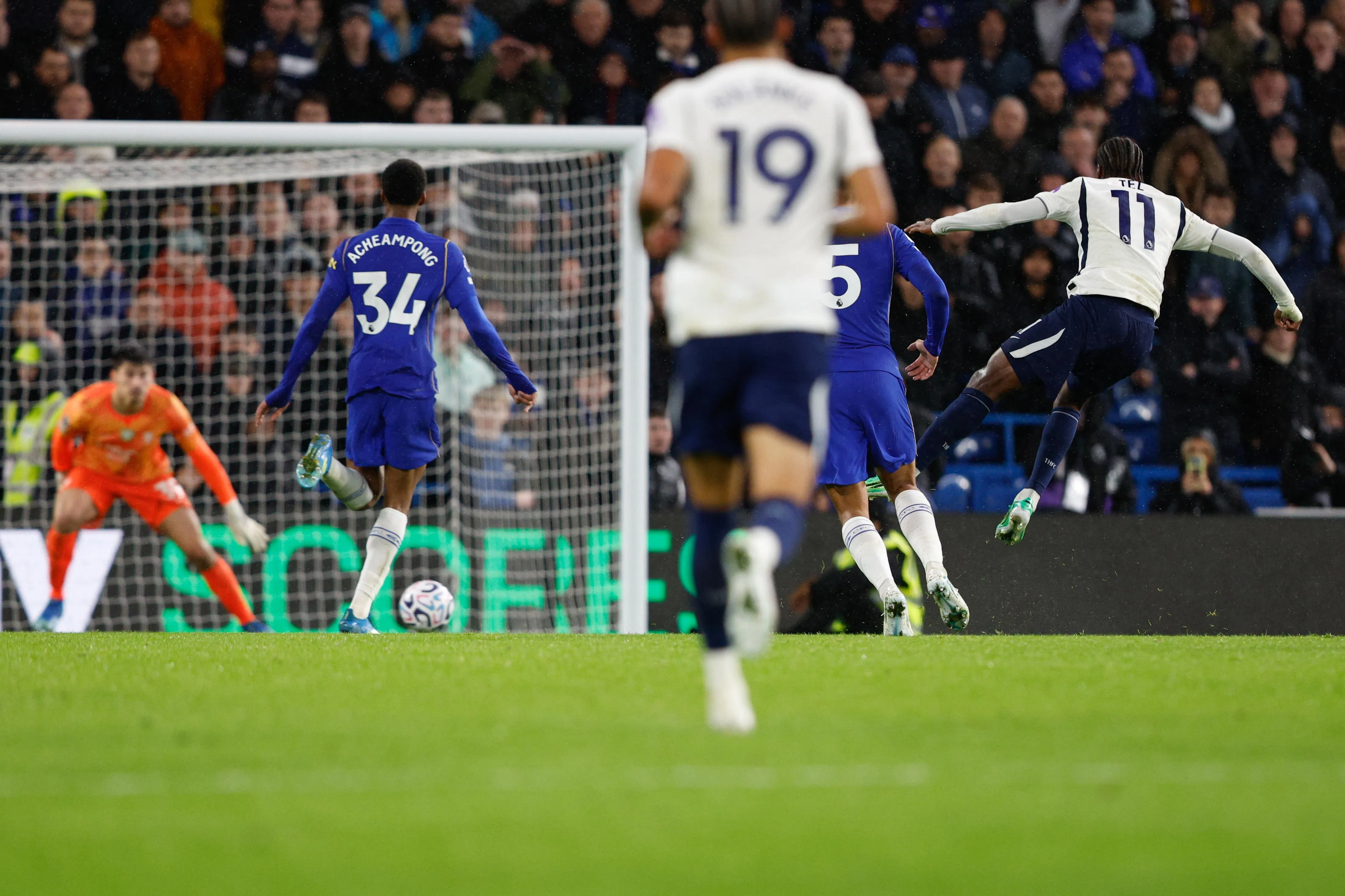Mathys Tel scores Tottenham’s second goal.
