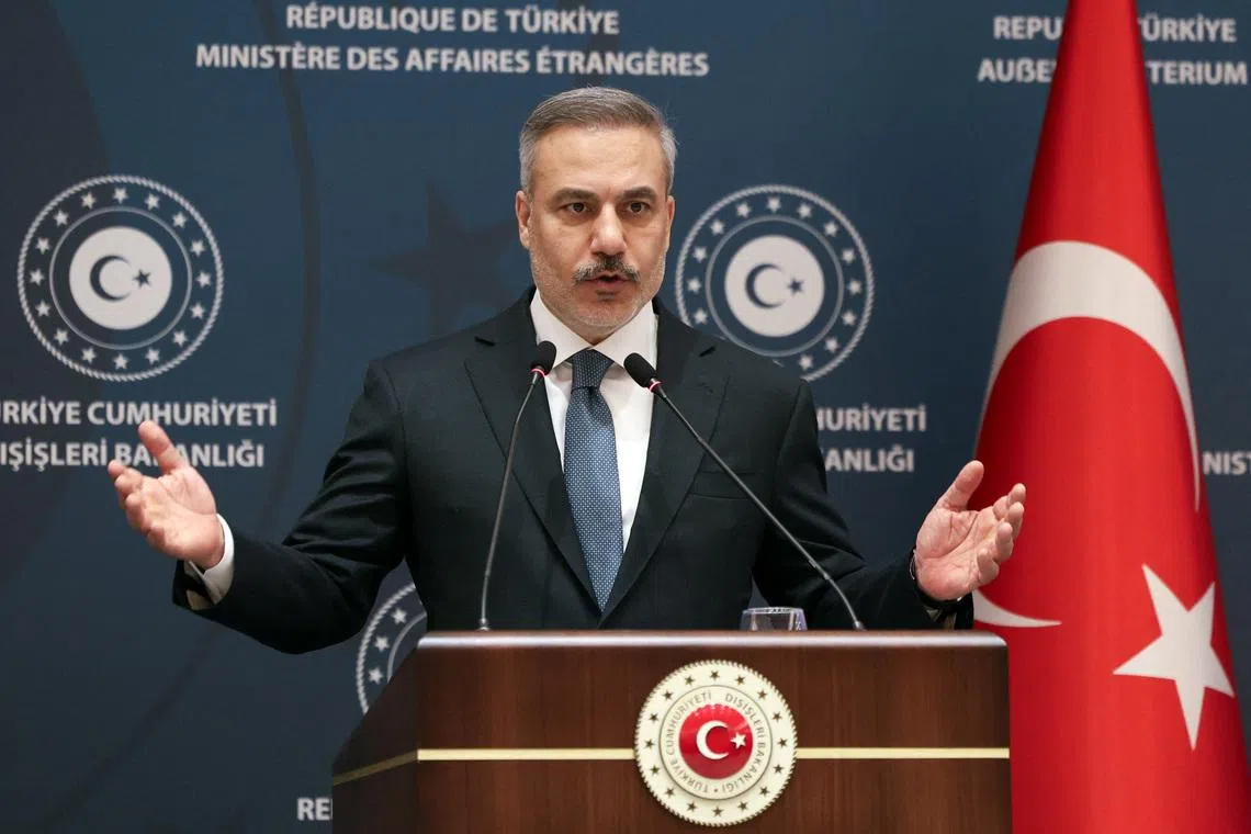 Turkish Foreign Minister Hakan Fidan speaks during a press conference after meeting with his Iranian counterpart Abbas Araqchi, in Istanbul, Turkey, January 30, 2026. REUTERS/Dilara Senkaya