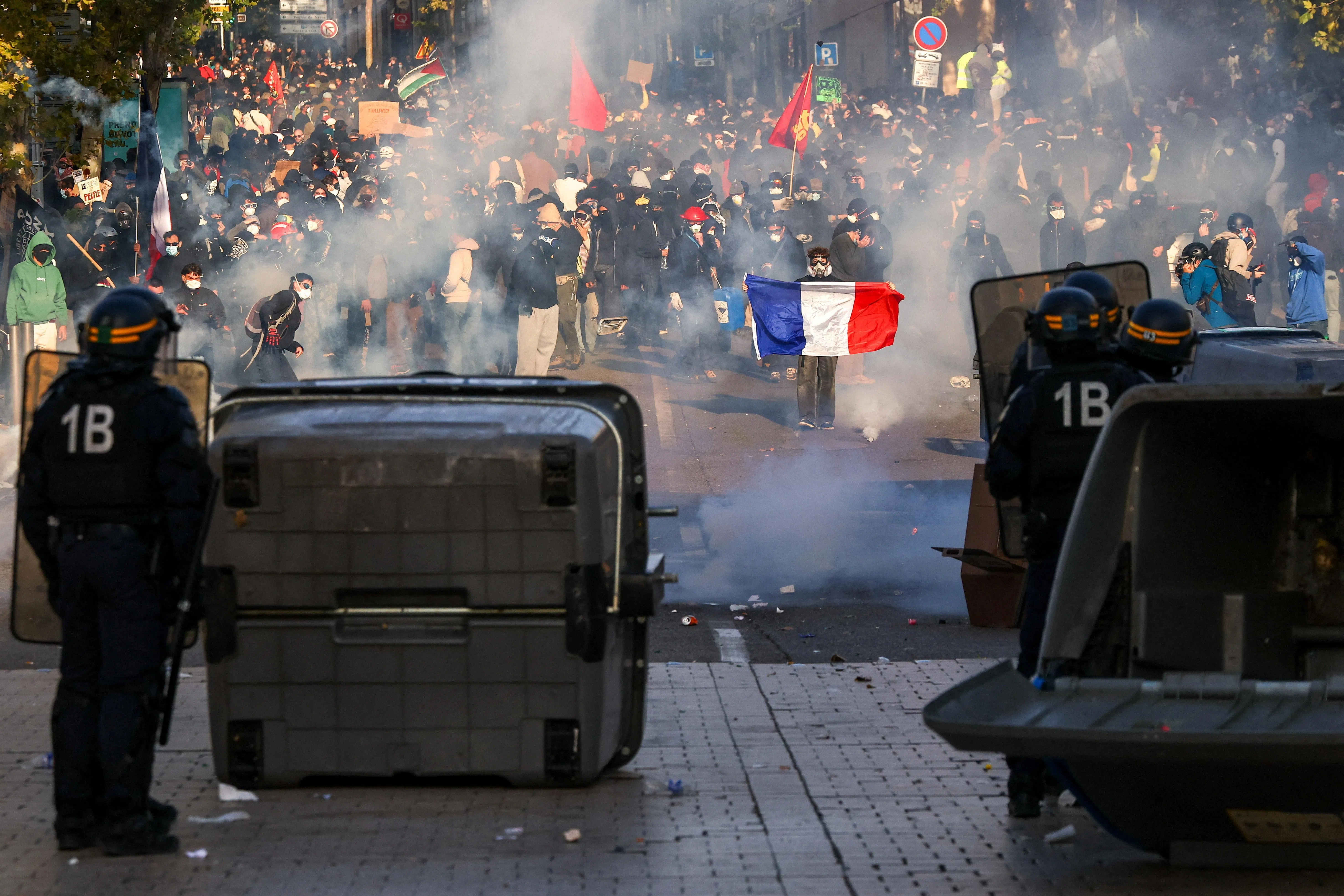 Protesters and police facing off in Marseille, France, on Oct 24.