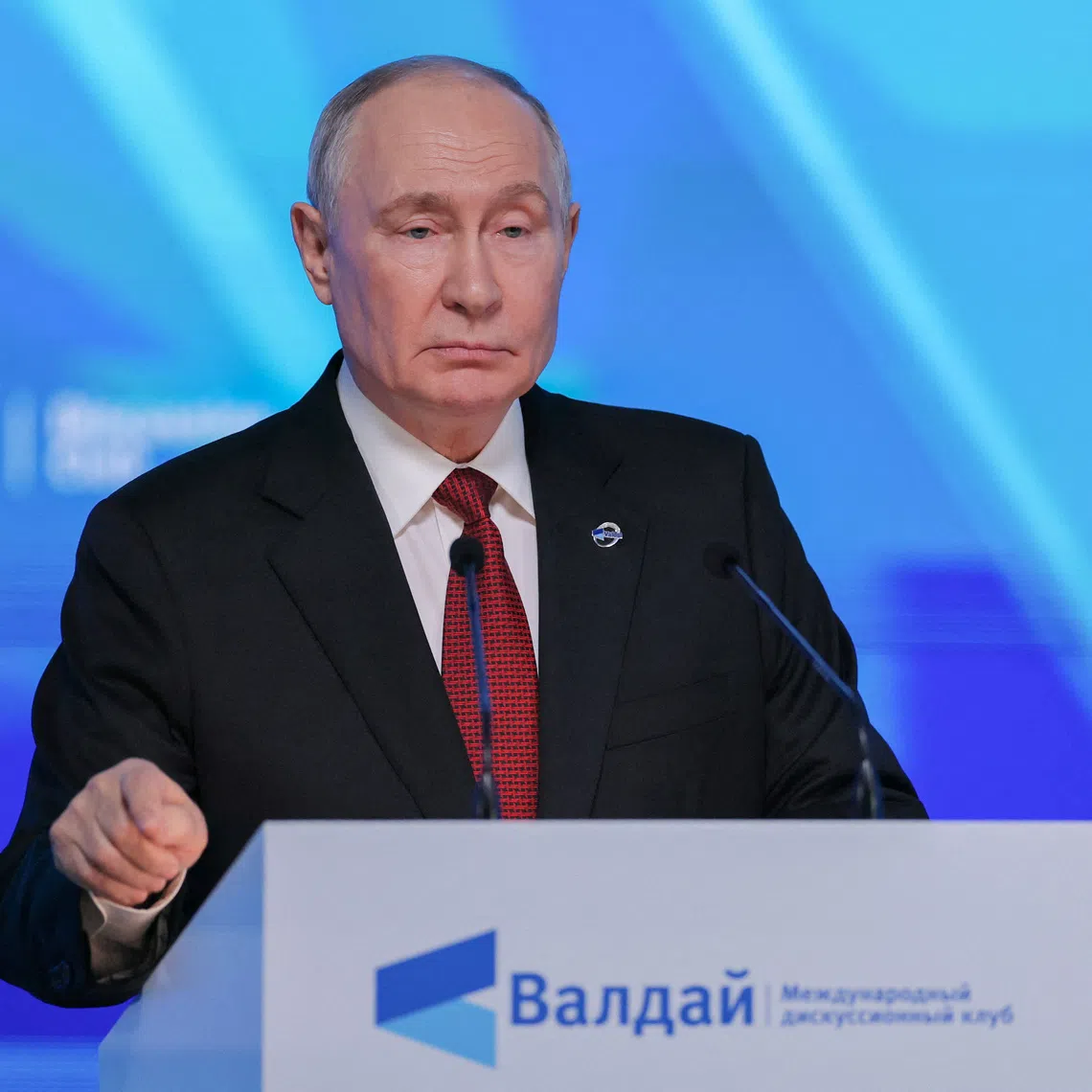 Russian President Vladimir Putin delivers a speech during a plenary session of the Valdai Discussion Club in Moscow, Russia, October 1, 2026.  REUTERS/Ramil Sitdikov