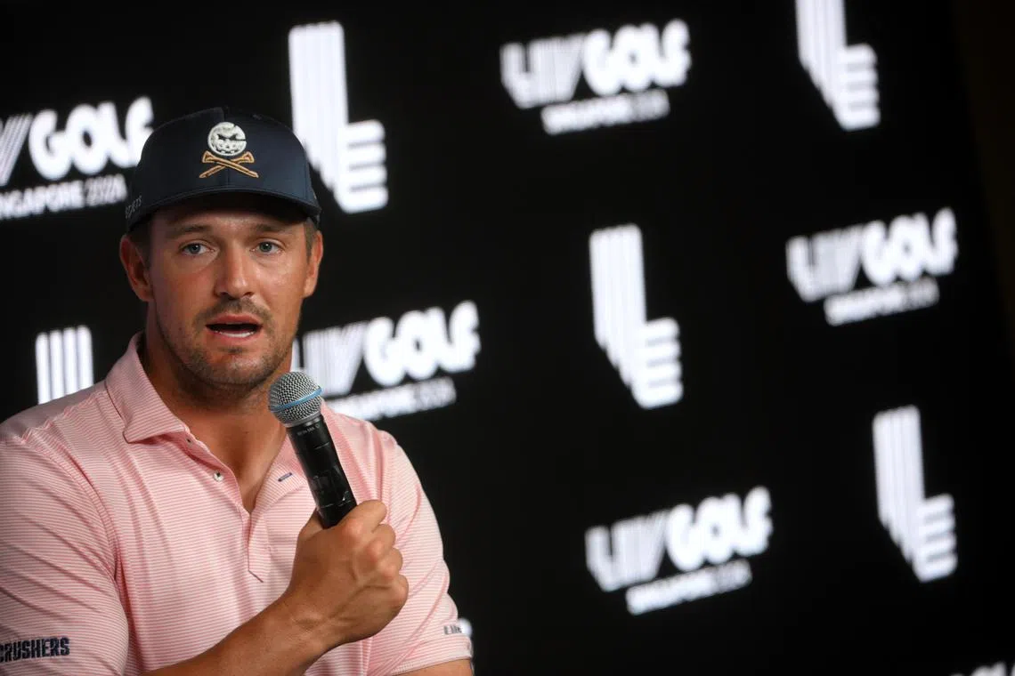 American golfer Bryson DeChambeau of Crushers GC speaks during a press conference ahead of the LIV Golf Singapore event on May 2, 2024.