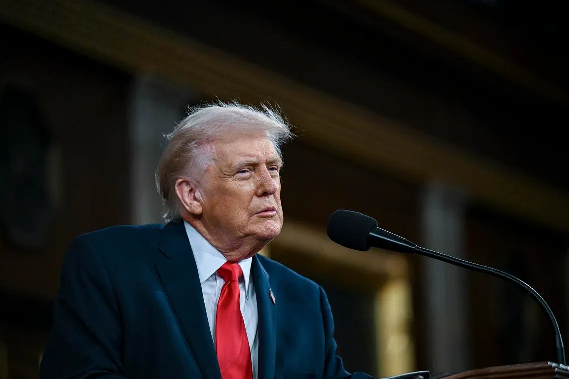 President Donald Trump delivers his State of the Union address to a joint session of Congress at the Capitol in Washington, on Tuesday, Feb. 24, 2026. (Kenny Holston/The New York Times)