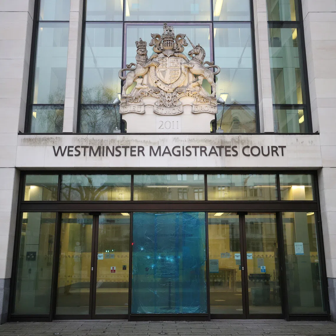 General view of an entrance of the Westminster Magistrates Court in London, Britain March 13, 2021. REUTERS/Hannah McKay