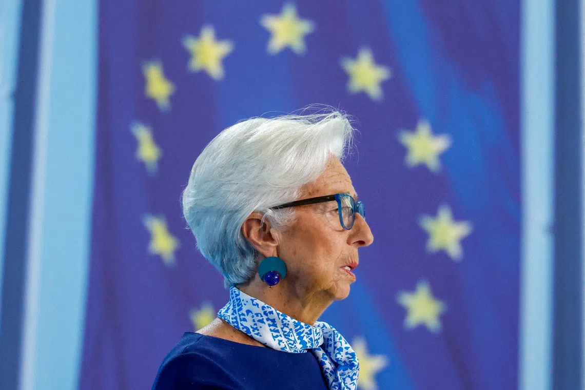 FILE PHOTO: European Central Bank (ECB) President Christine Lagarde addresses the media after the ECB's Governing Council meeting, at the ECB headquarters in Frankfurt, Germany, July 24, 2025. REUTERS/Heiko Becker/File Photo