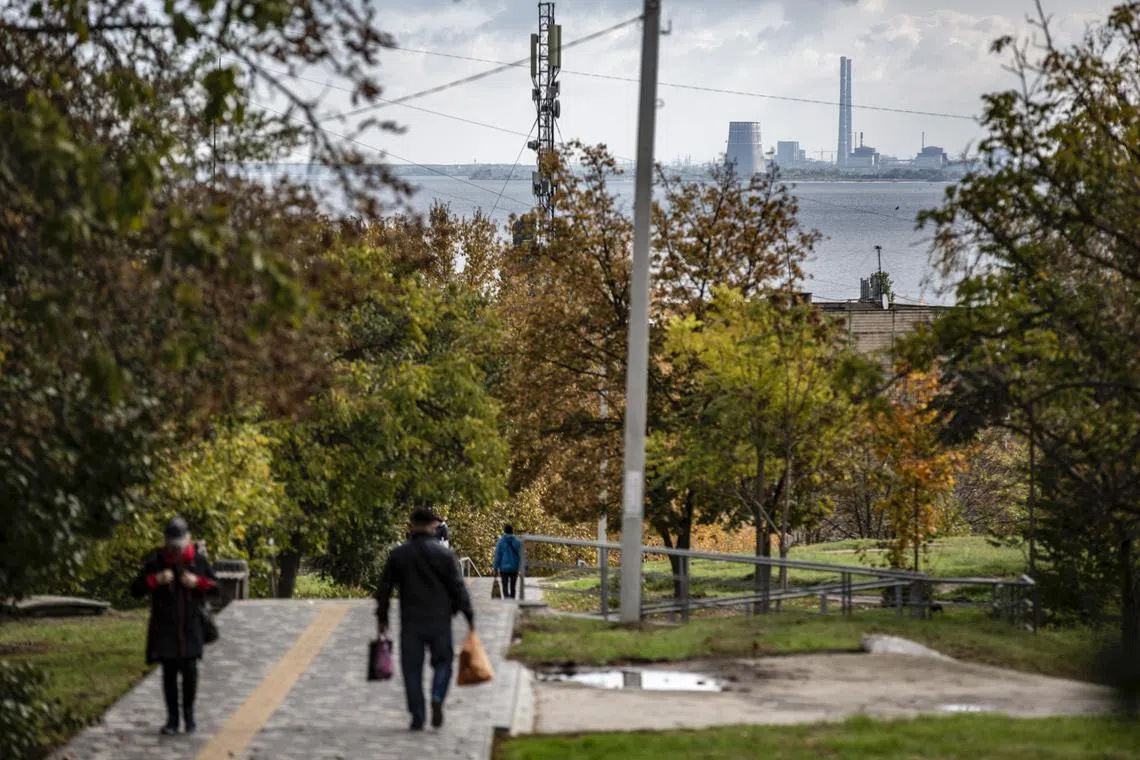 Ukraine's Zaporizhzhia Nuclear Power Plant as seen from the city of Nikopol, Ukraine, in 2022.