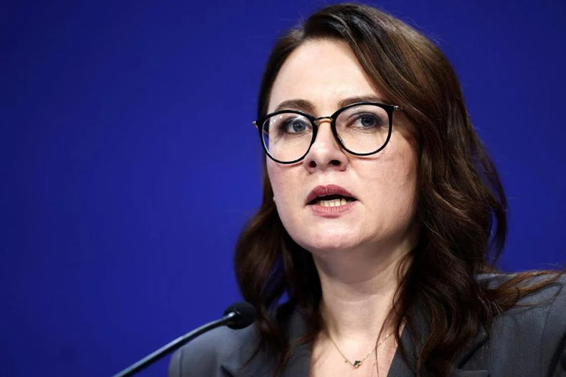 FILE PHOTO: Ukrainian First Deputy Prime Minister Yulia Svyrydenko addresses \"The Framework for Lasting Recovery\" session on the first day of the Ukraine Recovery Conference in London, Britain June 21, 2023. Henry Nicholls/Pool via REUTERS/File Photo