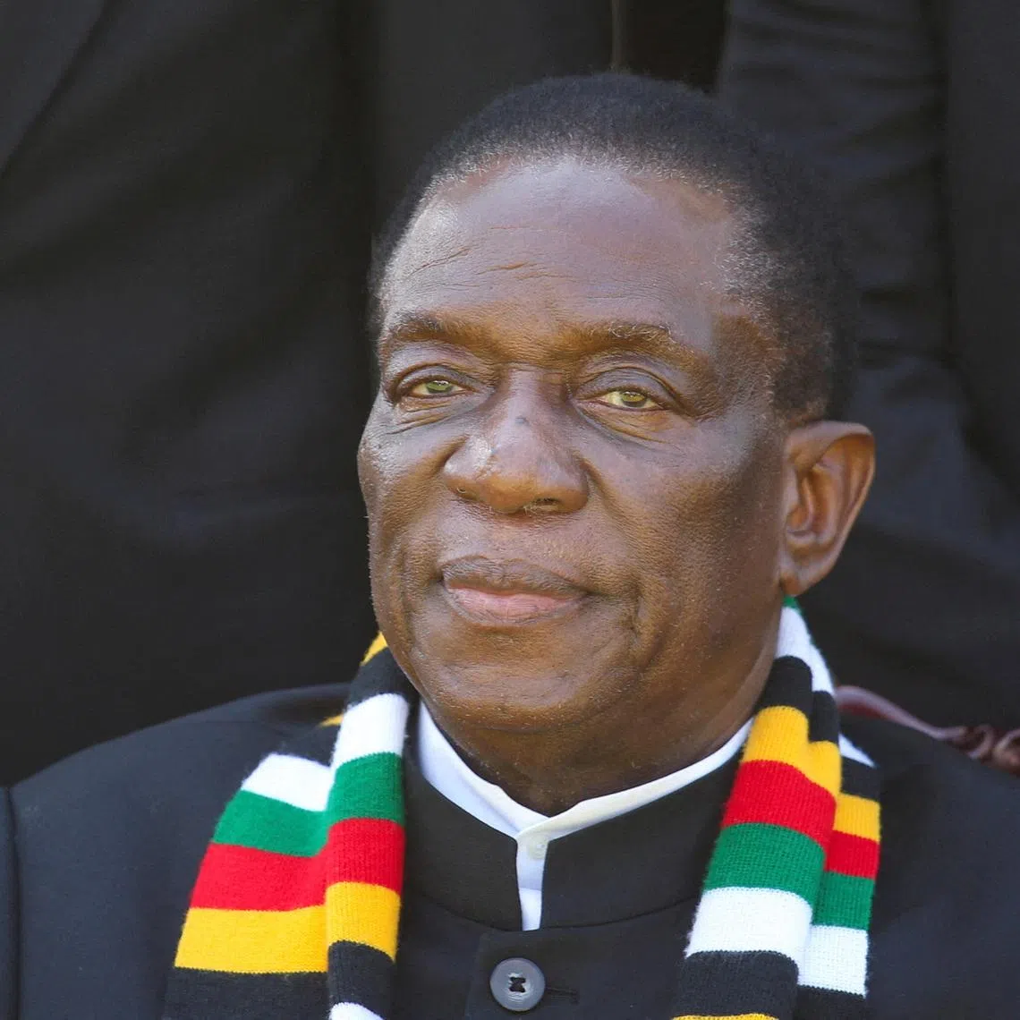 FILE PHOTO: Zimbabwe President Emmerson Mnangagwa attends the swearing in of former Zimbabwe National Army (ZNA) Commander Retired Lieutenant General Anselem Sanyatwe as the new Minister of Sports, Recreation, Arts and Culture, replacing International Olympic Commitee (IOC) President Elect Kirsty Coventry, at State House in Harare, Zimbabwe, March 27, 2025. REUTERS/Philimon Bulawayo/File Photo