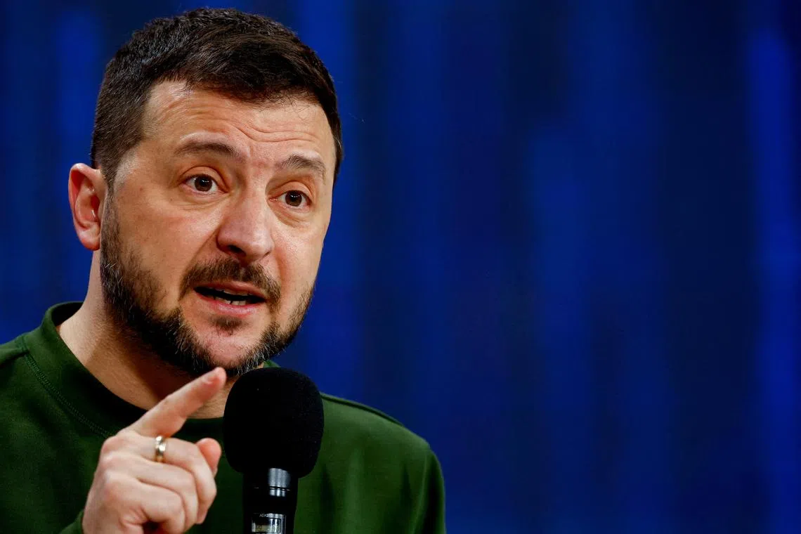 Ukraine's President Volodymyr Zelenskiy speaks during 'Ukraine. Year 2024' conference, amid Russia's attack on Ukraine, in Kyiv, Ukraine, February 25, 2024. REUTERS/Valentyn Ogirenko/File Photo