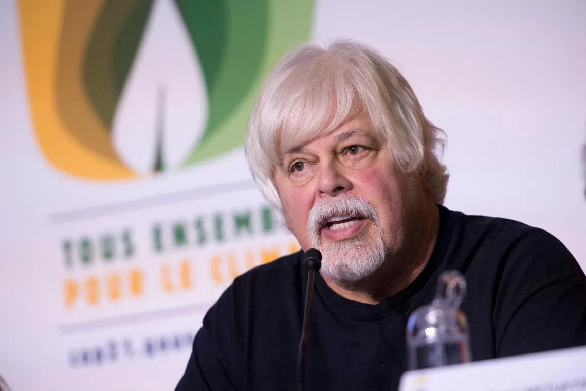Leader of the environmentalist association Sea Shepherd Conservation Society Paul Watson speaks at a press conference in Paris on the sidelines of the Cop21 United Nations Climate Change Conference at Le Bourget on the outskirts of Paris on December 10, 2015.
