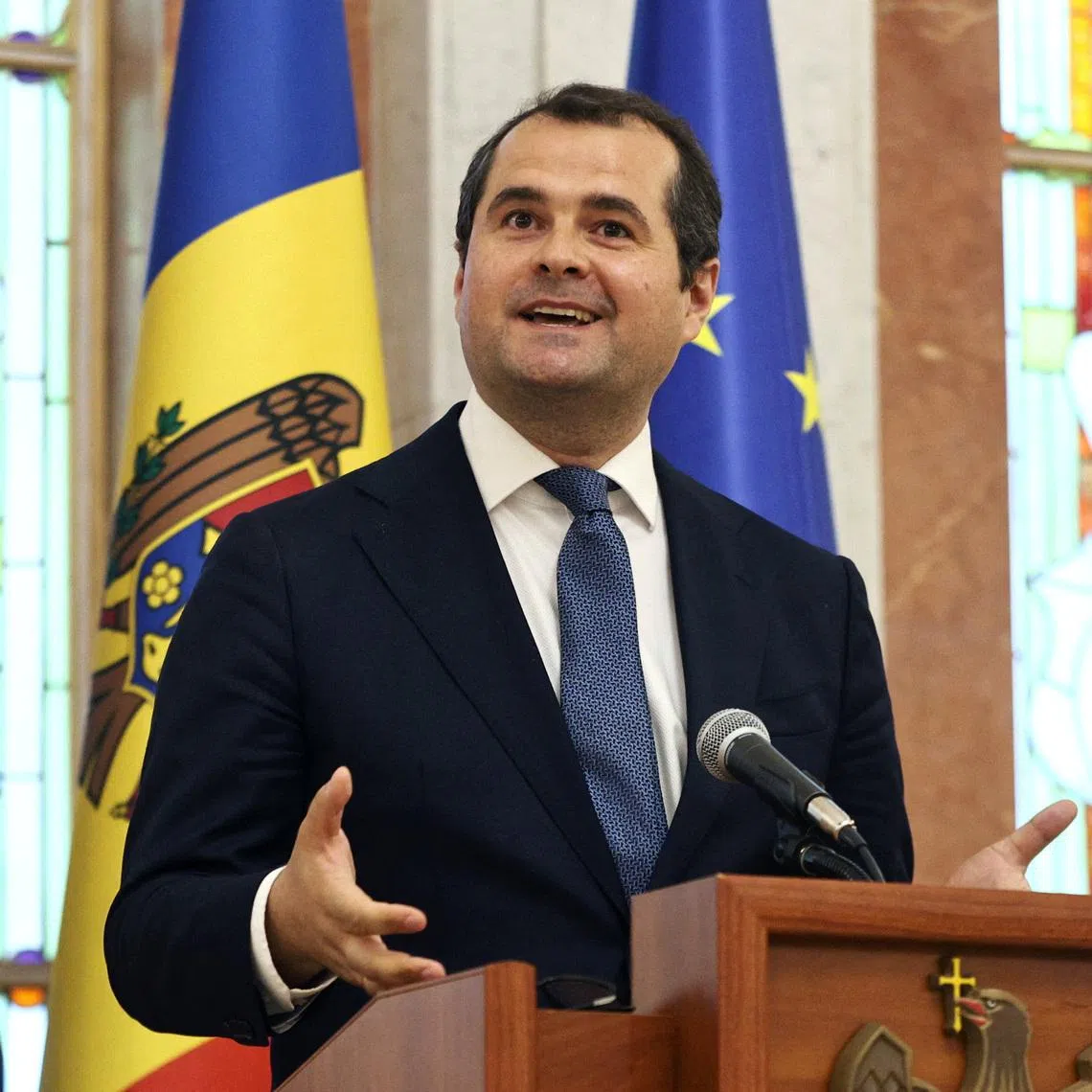 Financier Vasile Tofan, who has been nominated for the post of Moldova's Prime Minister, attends a press conference in Chisinau, Moldova July 11, 2026. REUTERS/Vladislav Culiomza
