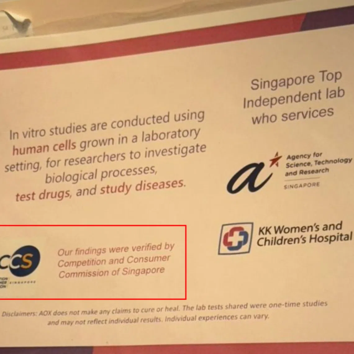 CCS investigations revealed its logo had been reproduced in an AOX statement, which was publicised in its physical stores.