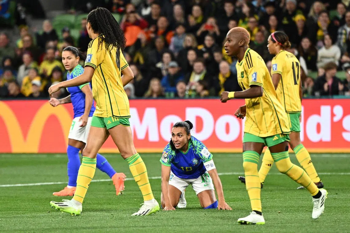 Marta of Brazil reacts during the 0-0 Women's World Cup draw with Jamaica, which also meant that the Brazilians failed to advance to the knockout stage.