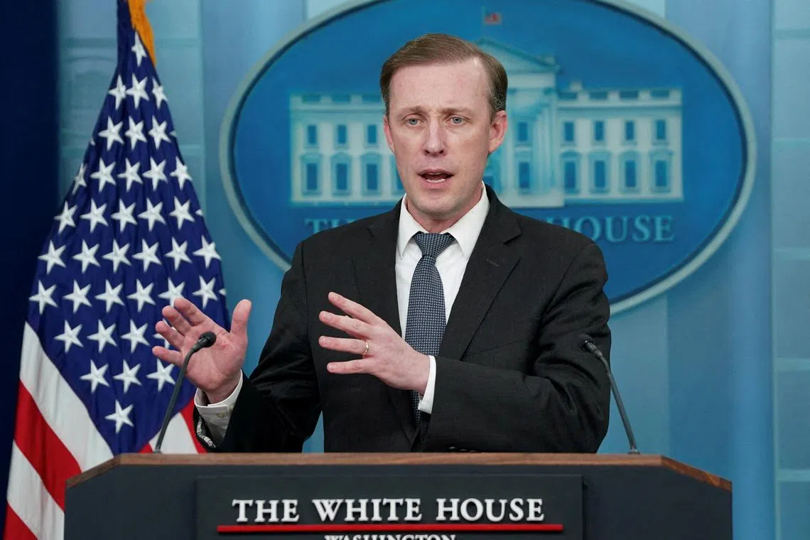 FILE PHOTO: U.S. National Security Advisor Jake Sullivan speaks during a press briefing at the White House in Washington, U.S., March 12, 2024. REUTERS/Kevin Lamarque/File Photo