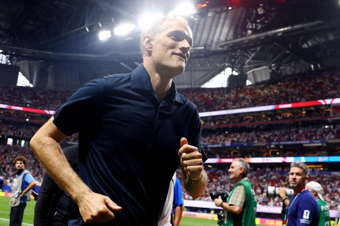 Soccer Football - FIFA World Cup 2026 - Round of 32 - England v DR Congo - Atlanta Stadium, Atlanta, Georgia, U.S. - July 1, 2026 England manager Thomas Tuchel celebrates after the match as England qualify for the round of 16 stage of the World Cup REUTERS/Claudia Greco