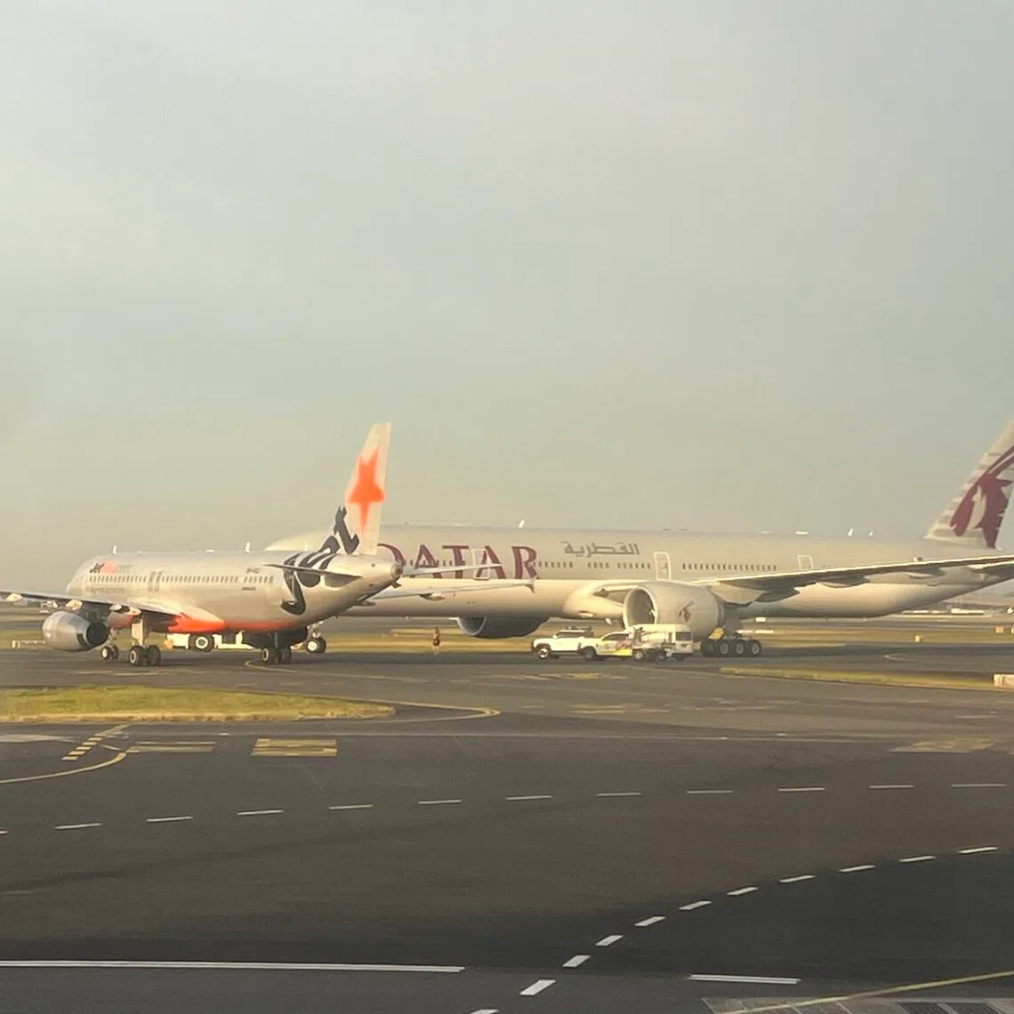 The Jetstar plane came into close proximity with a Qatar Airways plane.
