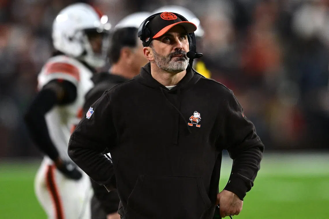 FILE PHOTO: Dec 28, 2023; Cleveland, Ohio, USA; Cleveland Browns head coach Kevin Stefanski looks on during the second half against the New York Jets at Cleveland Browns Stadium. Mandatory Credit: Ken Blaze-USA TODAY Sports/File Photo