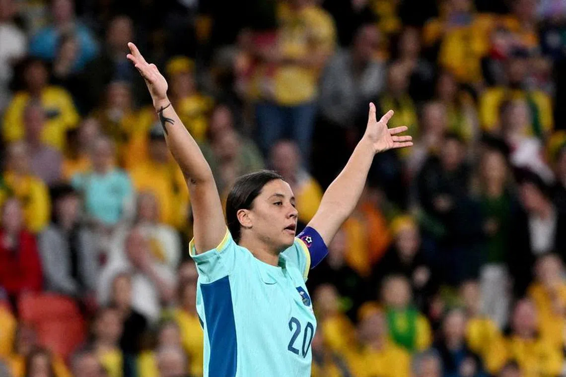 FILE PHOTO: Soccer Football - FIFA Women's World Cup Australia and New Zealand 2023 - Third Place Playoff - Sweden v Australia - Brisbane Stadium, Brisbane, Australia - August 19, 2023 Australia's Sam Kerr reacts REUTERS/Dan Peled/File Photo