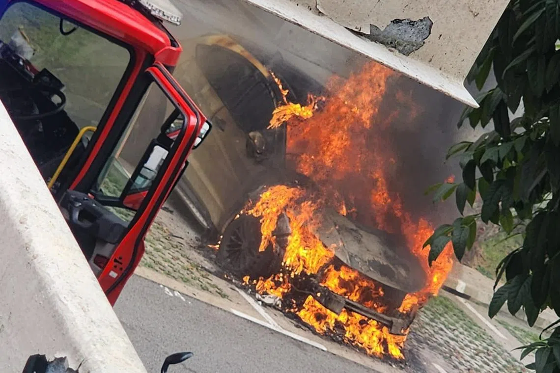 The fire involved the engine of the car.