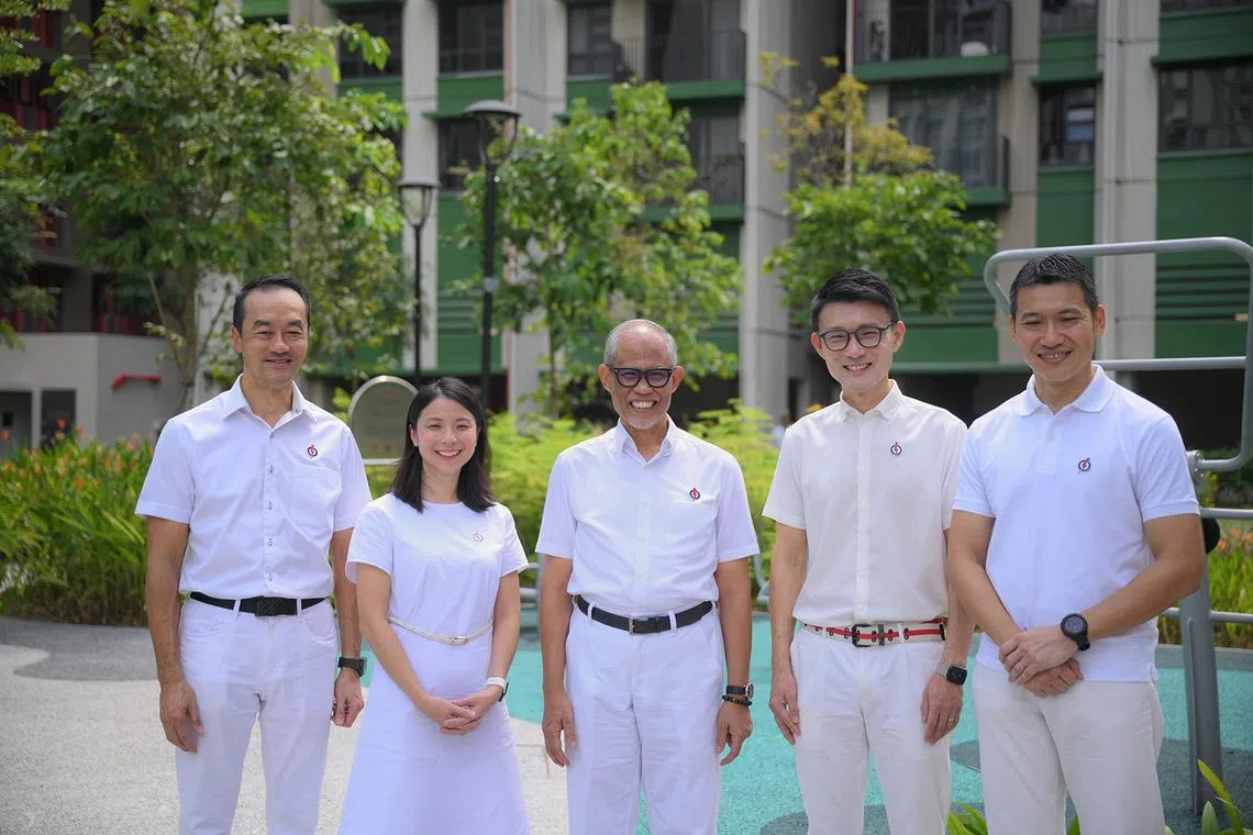The PAP's Tampines GRC candidates (from left) Koh Poh Koon, Charlene Chen, Masagos Zulkifli, Baey Yam Keng and David Neo.