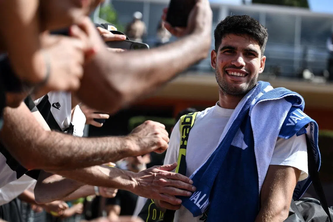 Spain’s Carlos Alcaraz arriving for a training session ahead of the ATP Rome Open, on May 7.