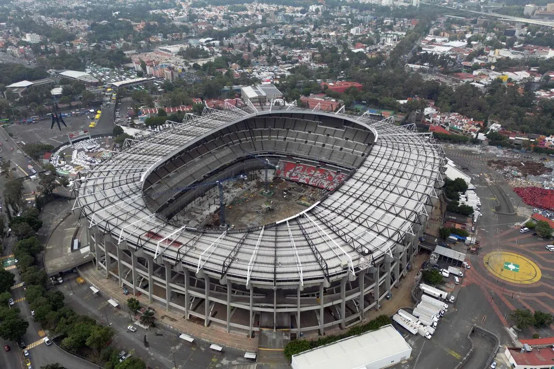 This aerial view shows the Banorte Stadium during its renovation work for the 2026 World Cup in Mexico City on June 2.