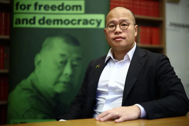 Mr Sebastien Lai Sung-yan, son of jailed Hong Kong media mogul Jimmy Lai, poses for a photograph after a press conference in London on Dec 15.