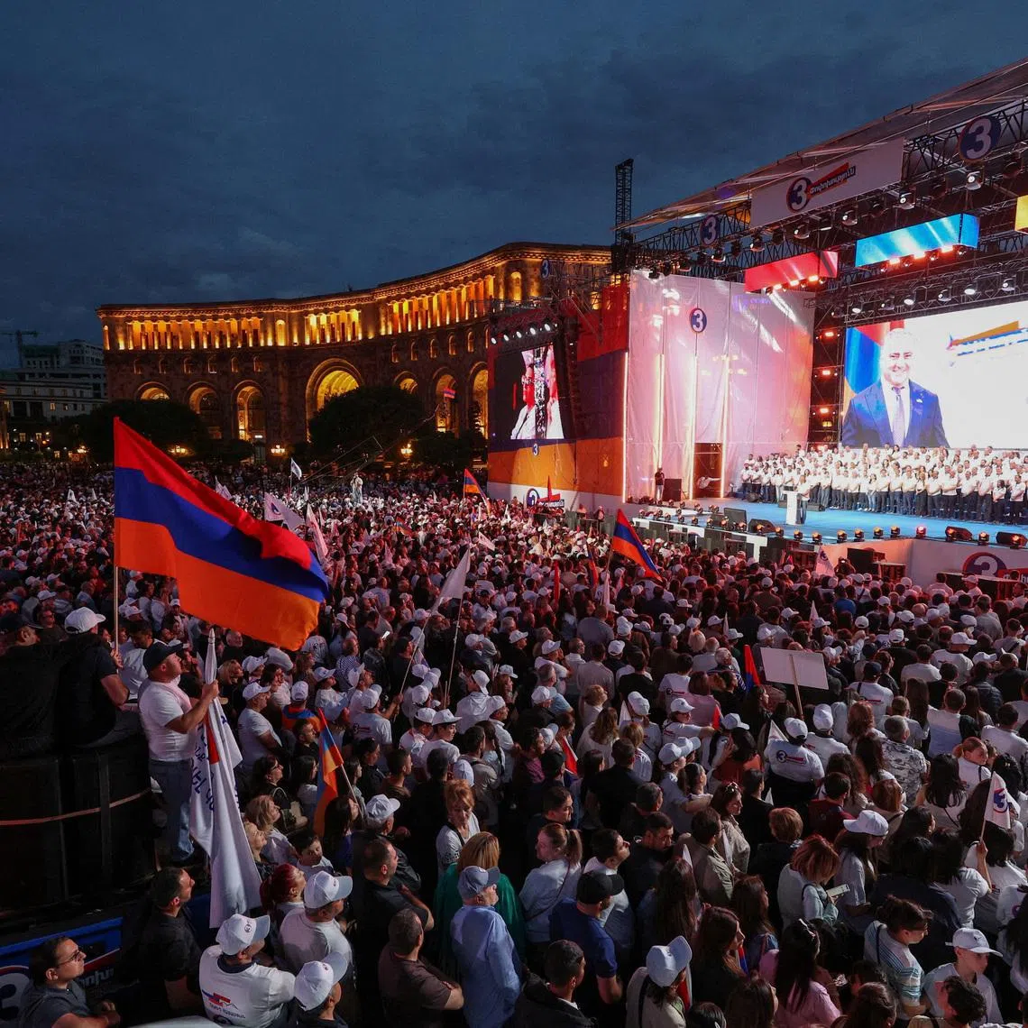 FILE PHOTO: People attend an election campaign rally of the Strong Armenia party, ahead of the June 7 parliamentary election, in Yerevan, Armenia June 3, 2026. Hayk Baghdasaryan/Photolure via REUTERS/File Photo