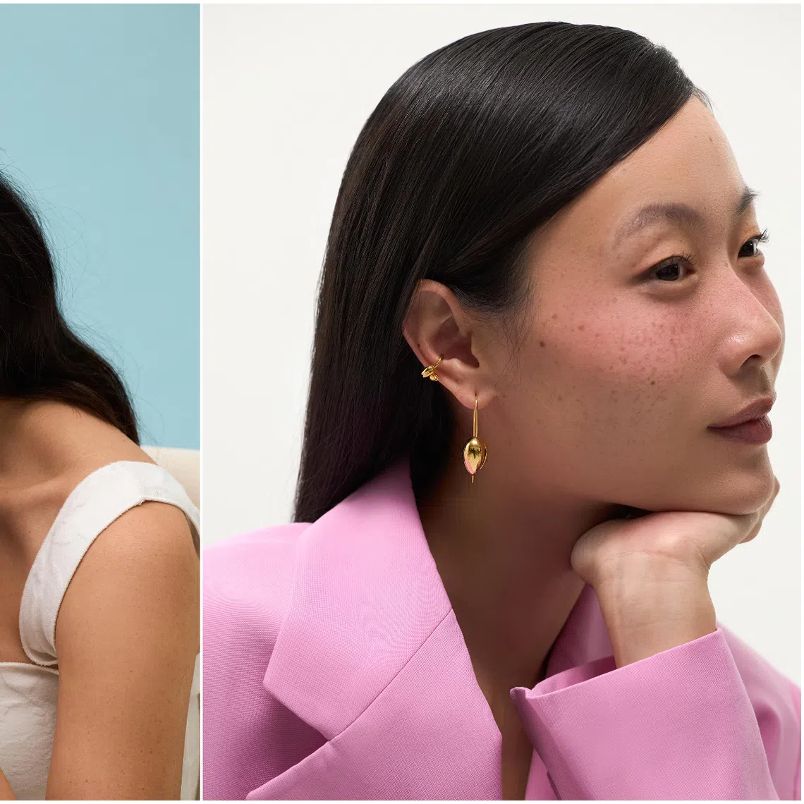 Edith earrings (left) and Valerie earrings from the Moss & Lupine x Shi-An: The Bloom Collection.