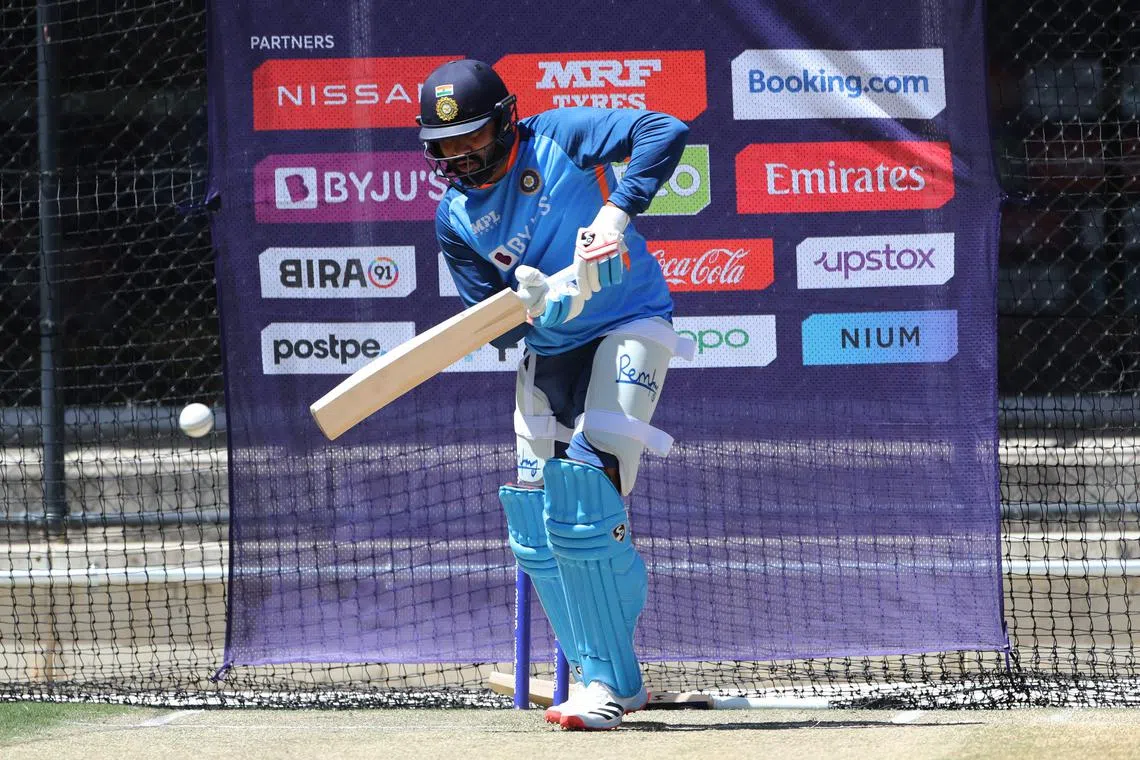India's Rohit Sharma bats during a net practice session at Adelaide Oval in Adelaide, on Nov 8, 2022.
