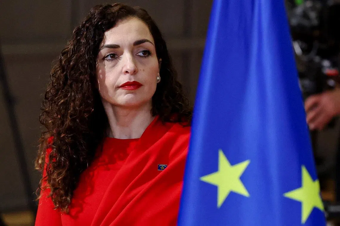 Kosovo's President Vjosa Osmani arrives to attend a European Union-Western Balkans summit in Brussels, Belgium December 17, 2025. REUTERS/Yves Herman