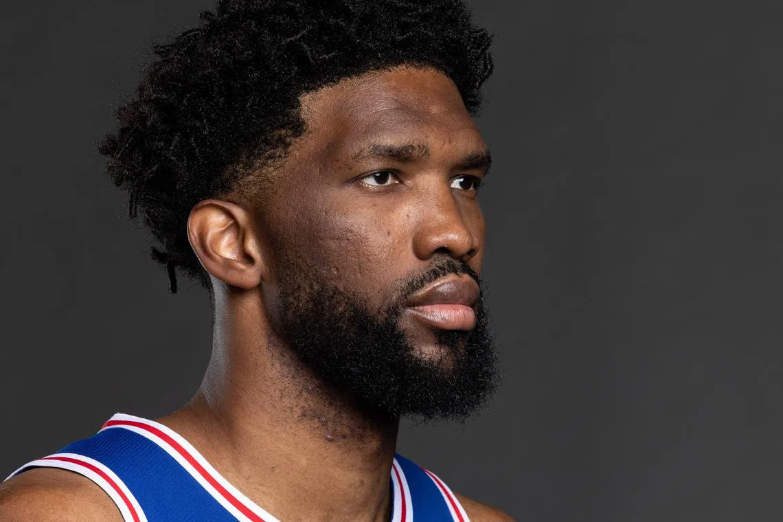 FILE PHOTO: Sep 30, 2024; Camden, NJ, USA; Philadelphia 76ers center Joel Embiid (21) poses for a photo on media day at the Philadelphia 76ers Training Complex. Mandatory Credit: Bill Streicher-Imagn Images/File Photo