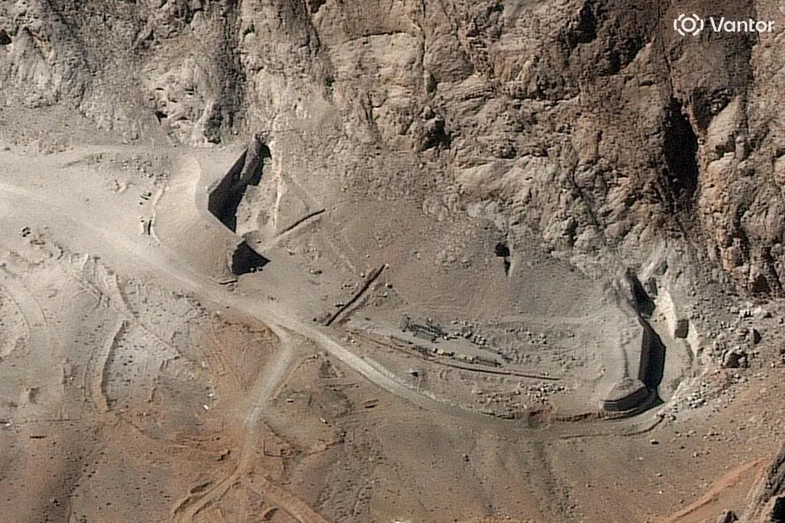 A satellite image shows a closer view of the destroyed tunnel entrances at Isfahan missile complex on March 8.
