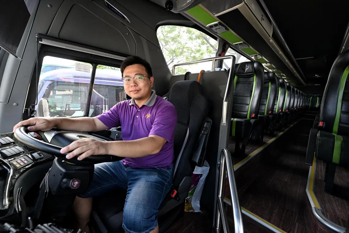 School bus service operators like Mr Ho Jun Xian have to contend with an ageing workforce and losing subcontractors to more lucrative types of work. ST PHOTO: Ng Sor Luan