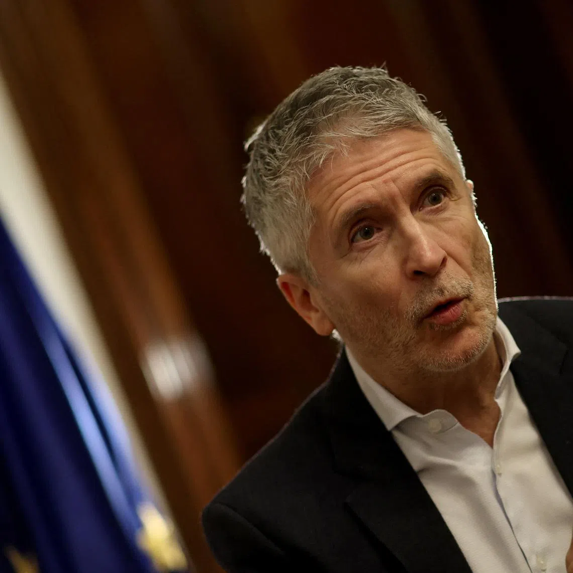 Spain's Interior Minister Fernando Grande-Marlaska reacts during an interview with Reuters in Madrid, Spain, January 16, 2026. REUTERS/Susana Vera