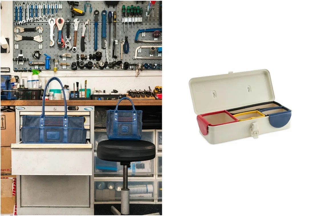 (From left) Beyond The Vines x Toyo Steel Leather Canvas Carryall 0.5 ($70) and Leather Canvas Carryall 1.5 ($99). Beyond The Vines x Toyo Steel T-320 Toolbox ($69).